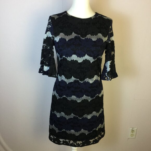 Stage of Playlord Dresses & Skirts - New! Stage of Playlord Dress Sz 1 US 6/S Womans Navy Black Lace 3/4 Bell Sleeve